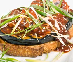 Hot Eggplant and Seitan Open-Face Sandwiches